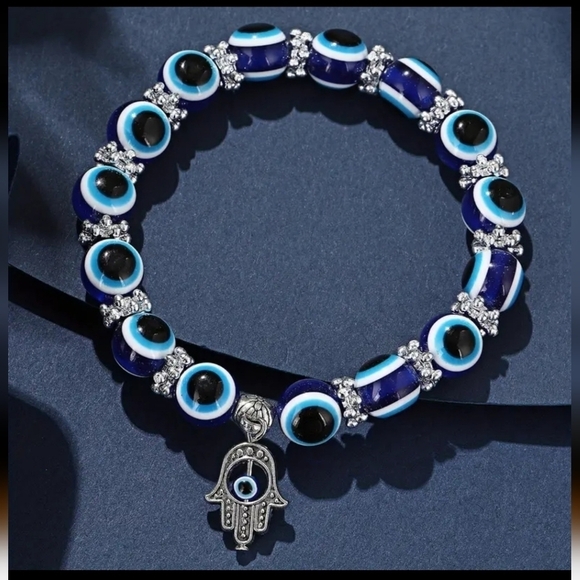 NWOT Evil Eye Royal Blue beaded unisex palm with eye - Picture 1 of 12